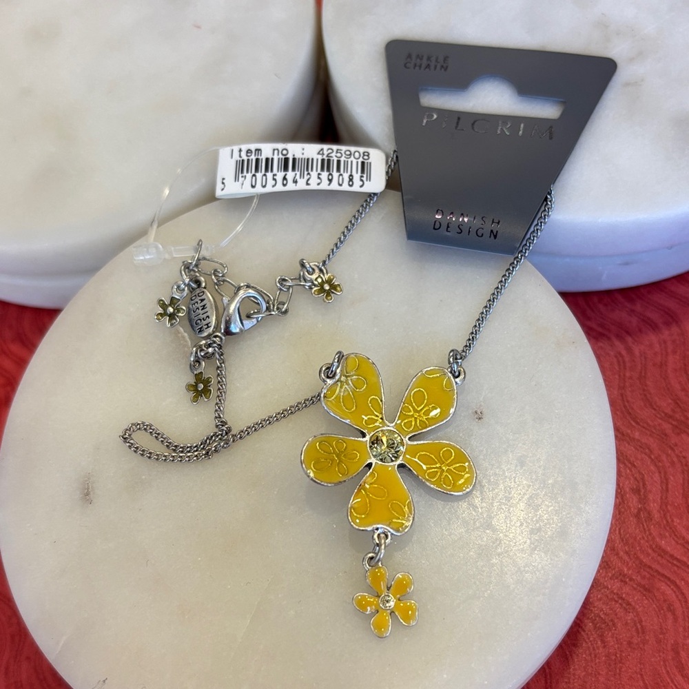 (#91) Pilgrim Yellow Flower Pendant Anklet